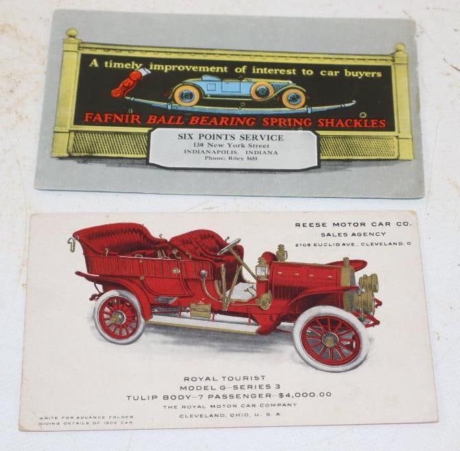Group of 2 Reese Motorcar And Fafnir Ball Bearing Spring Shackles Advertising Ink Blotters With: 6x3.5 Each
