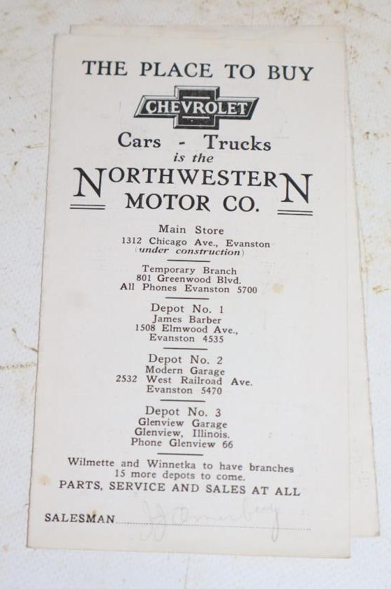 Northwestern Motor Company Chevrolet Dealership Brochure Pamphlet (1 of 3)