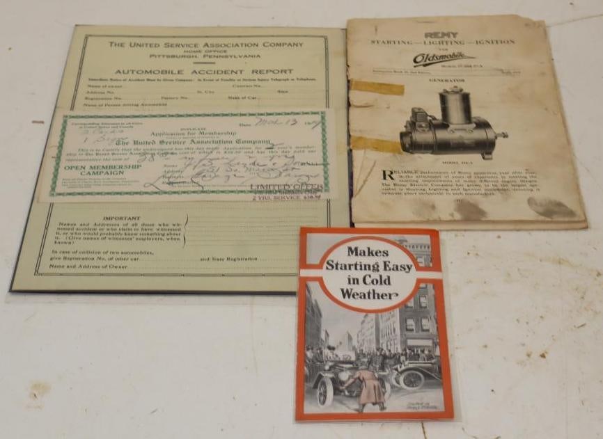 Group of 4 Johns-Manville Easy Starting Pamphlet, Oldsmobile Ignition Diagram, Automobile Accident (1 of 5)