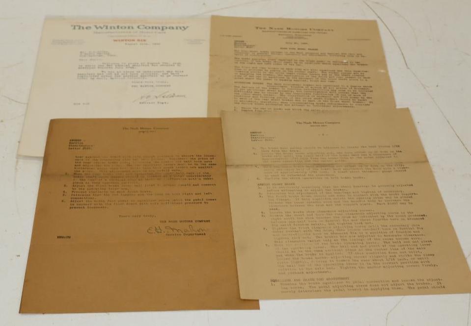 Group of 4 1920's Nash And Winton Six Company Letters: 8.5x11 Each