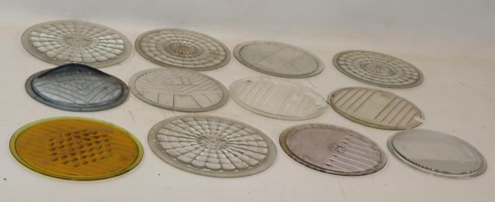Group of 12 Early Automobile Glass Headlight Lenses: Largest is 9.75x9.75