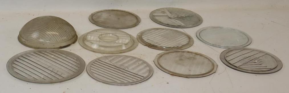 Group of 10 Early Automobile Glass Headlight Lenses: Largest is 9.25x9.25