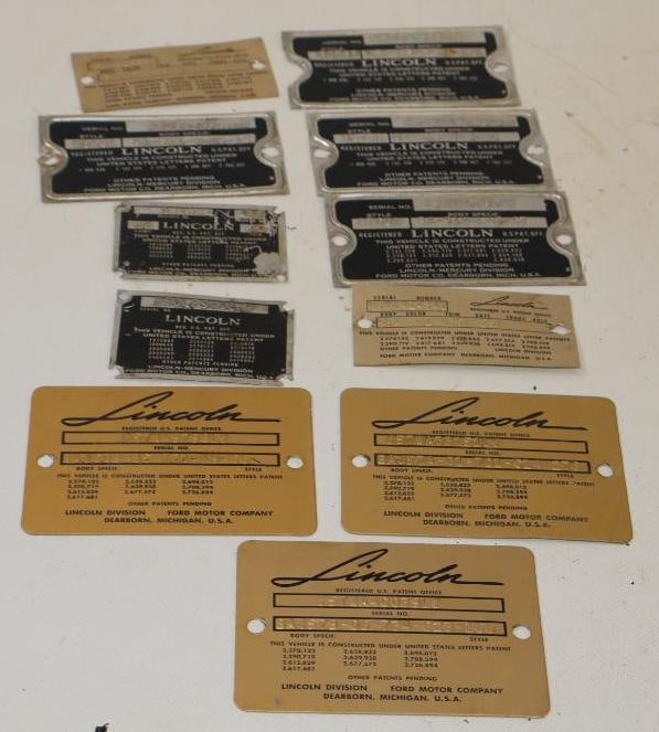 Group of 11 Lincoln Mercury Serial Data Tags (1 of 6)