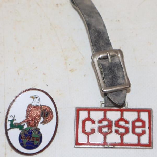 Group of 2 Case Tractor Pin Back Badge and Watch Fob: Largest is 2x4.5