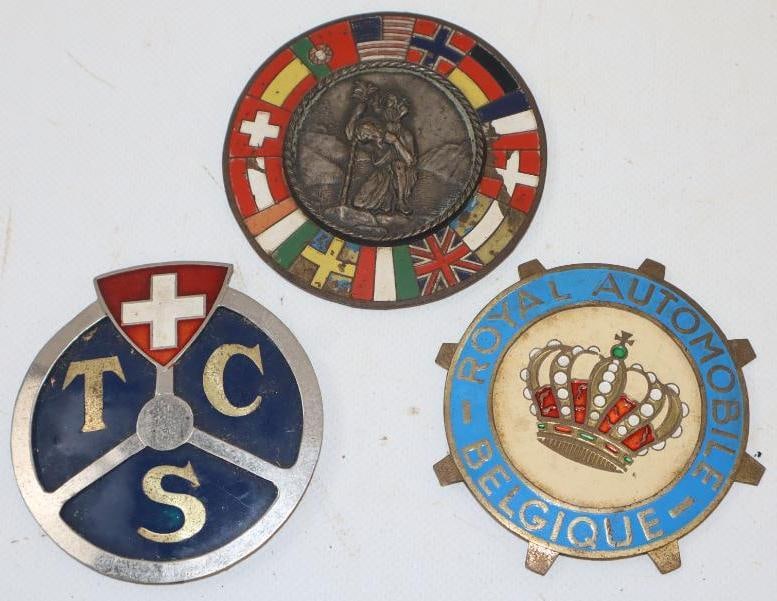 Group of 3 Different Foreign Radiator Emblems: Largest is 3.25x3.25