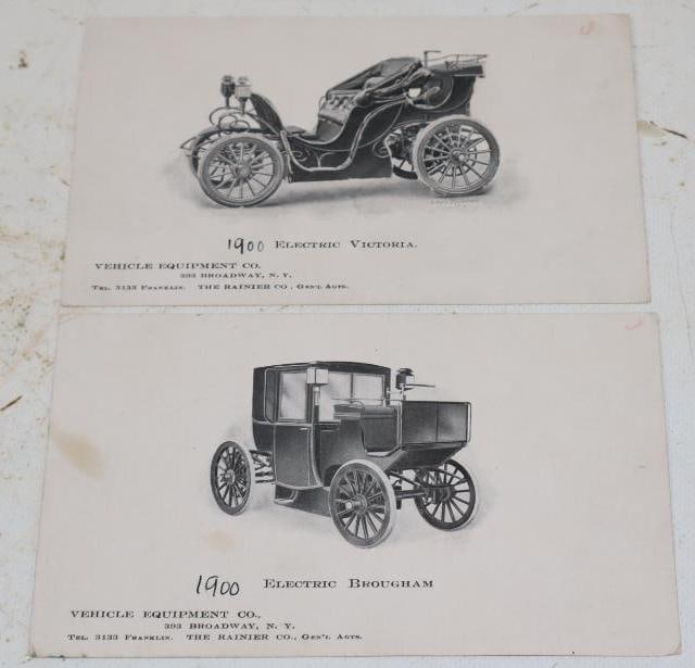 Group of 2 1900 The Rainier Co Electric Vehicle Dealership Cards: 6x4 Each