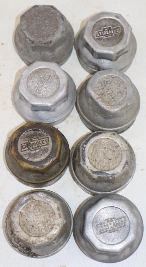 Group of 8 Chevrolet Threaded Aluminum Automobile Hubcaps (1 of 4)