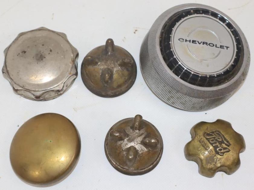 Group of 6 Ford, Chevy And Other Brass And Metal Caps (1 of 2)