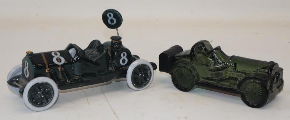 Group Of 2 Avon & R.E.M. Hand Painted Early Automobile Glass Figurine & Aftershave: Largest Is 7.5x3x4 Number 8 Racecar Is Marked Made In Italy