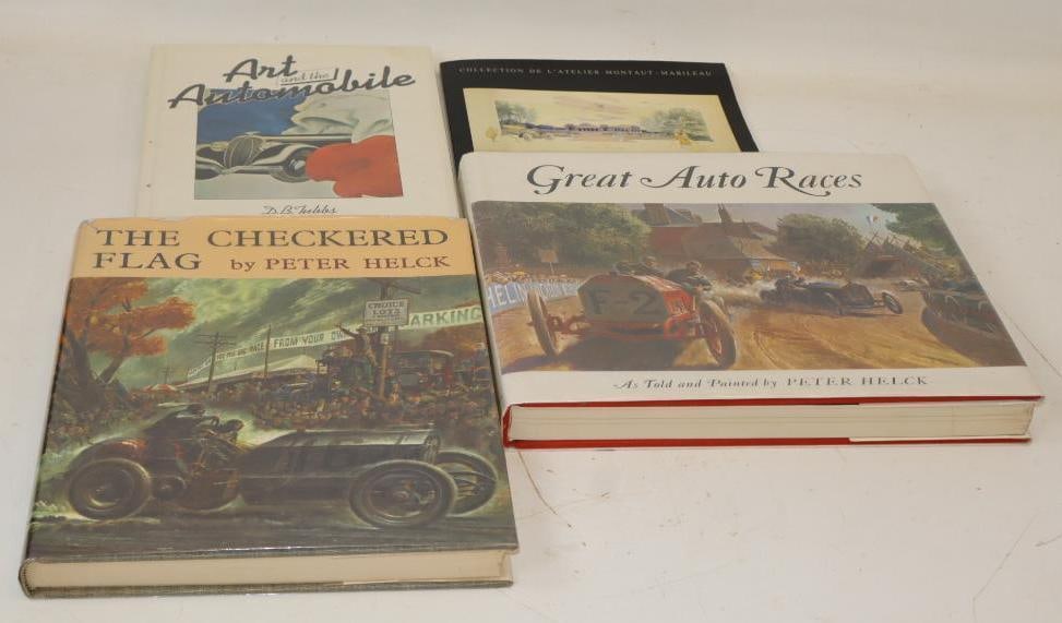 Group Of 4 Early Auto Race And Artwork Books: Largest Is 13.5x12x2