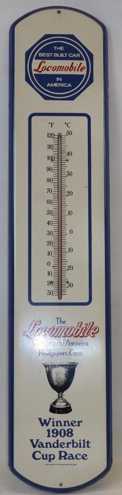 The Locomobile Winner Of 1908 Vanderbilt Cup Metal Advertising Thermometer: 39x8
