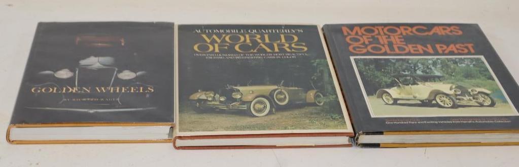 Group Of 3 Golden Wheels, World Of Cars, And Motor Cars Of The Golden Past Hardbound Automobile: Largest Is 10.5x12x1