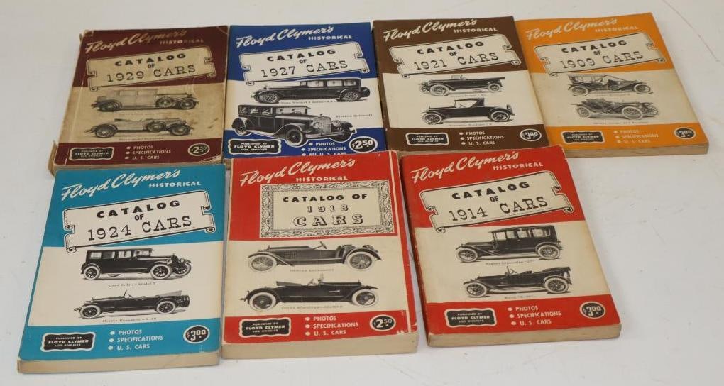 Group of 7 Floyd Clymer's Catalog of Cars Books from 1910's and 1920's: 5.5" x 8.5" x .75" each