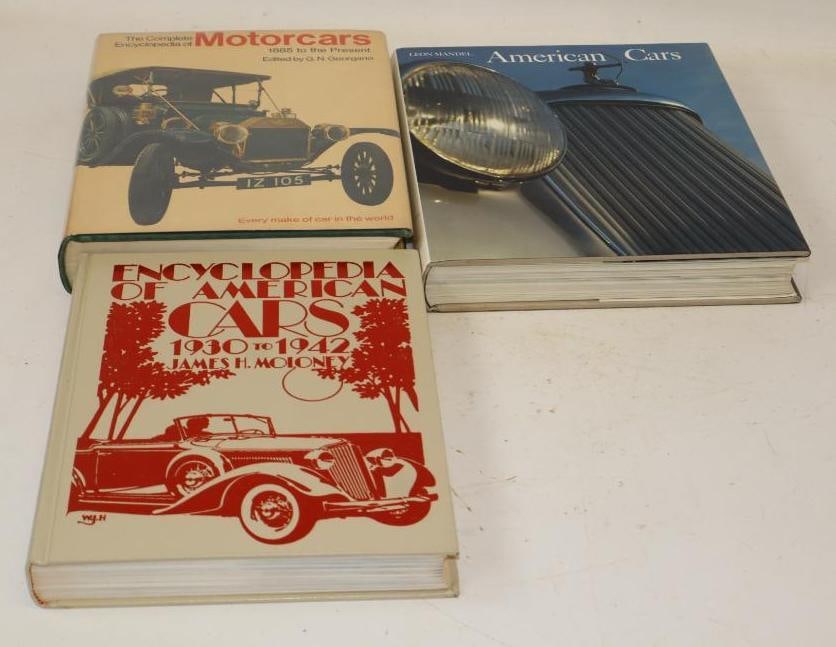 Group of 3 Encyclopedia of Motor Cars and American Automobile Hardbound Books: largest 10" x 12" x 2"