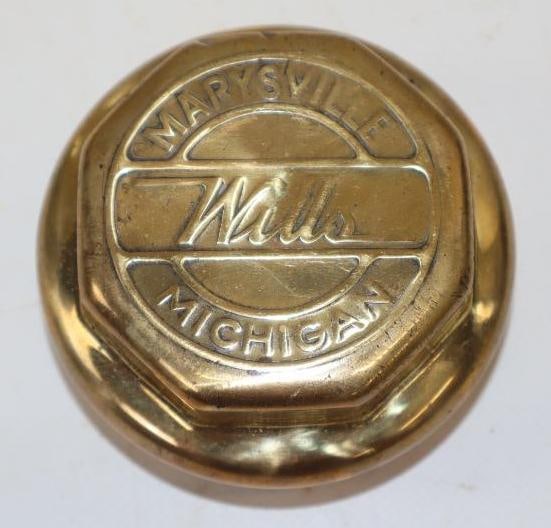 1921-1926 Wills Sainte Claire Brass Threaded Automobile Hubcap: 2.75 Diameter