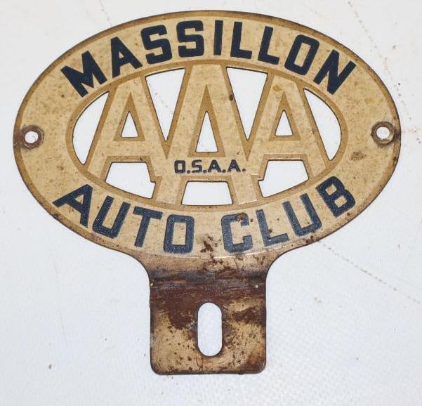 Diecut AAA Massillon Auto Club License Plate Topper: 4.5x4.5