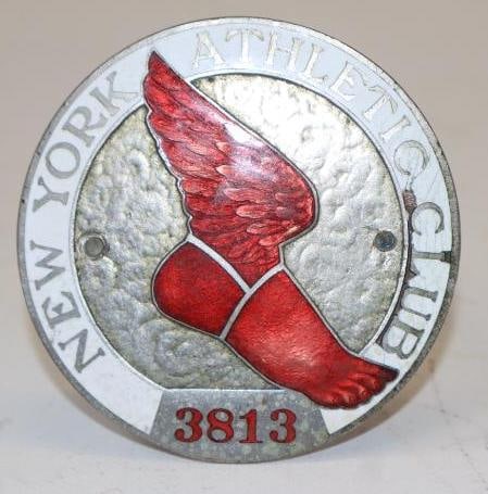 Cloisonne New York Athletic Club Winged Foot Automobile Radiator Badge: 3x3x4.25