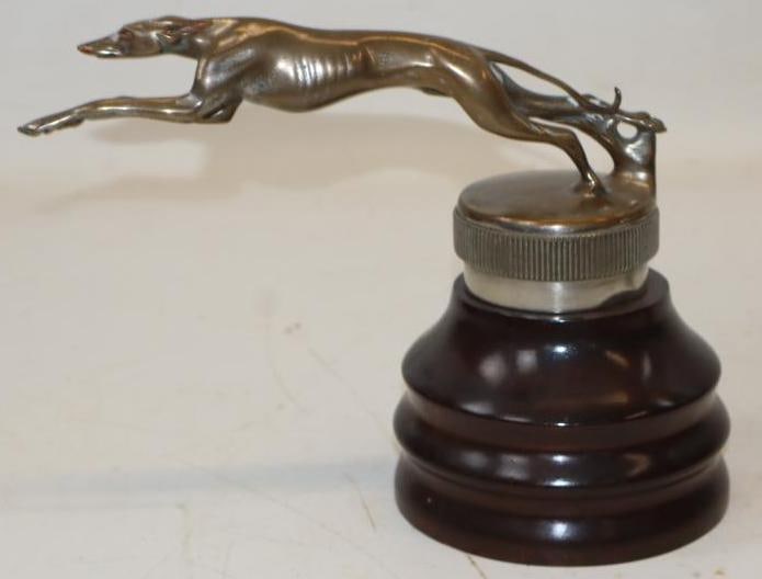 Lincoln Motor Car Greyhound Radiator Hood Ornament Mascot Mounted On Wood Base: 5x10x8