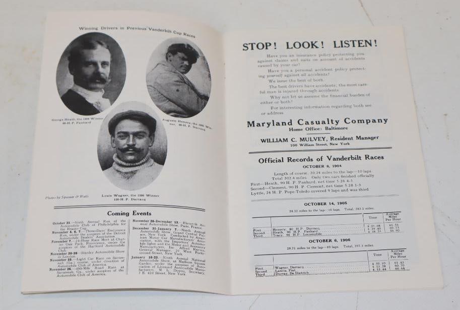 1908 Vanderbilt Cup Race Program Reprint - 2