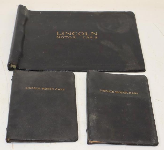 Group of 3 Early Lincoln Motor Cars Leather Binders: largest 12" x 9"