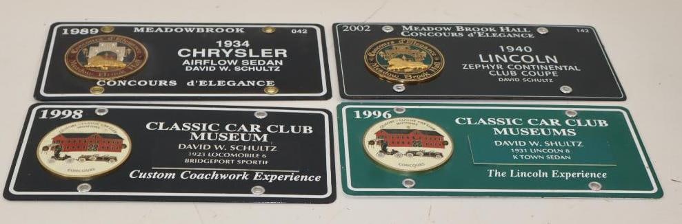 Group Of 4 Meadowbrook & Classic Car Club Enamel License Plate Plaques: 12x6 Each