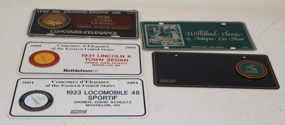 Group Of 5 Different Concours D' Elegance & Car Show License Plate Plaques: 12x6 Each