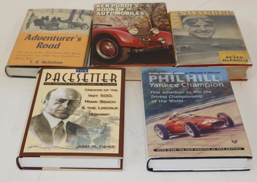 Group of 5 Early Automobile Racing and Other History Hardbound Books: largest 6.5" x 9.5" x 1.5"
