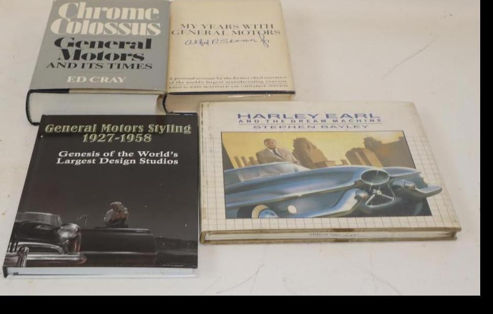 Group of 4 GM and Harley Earl Company History Auto Books: largest 11" x 9.5" x 1"