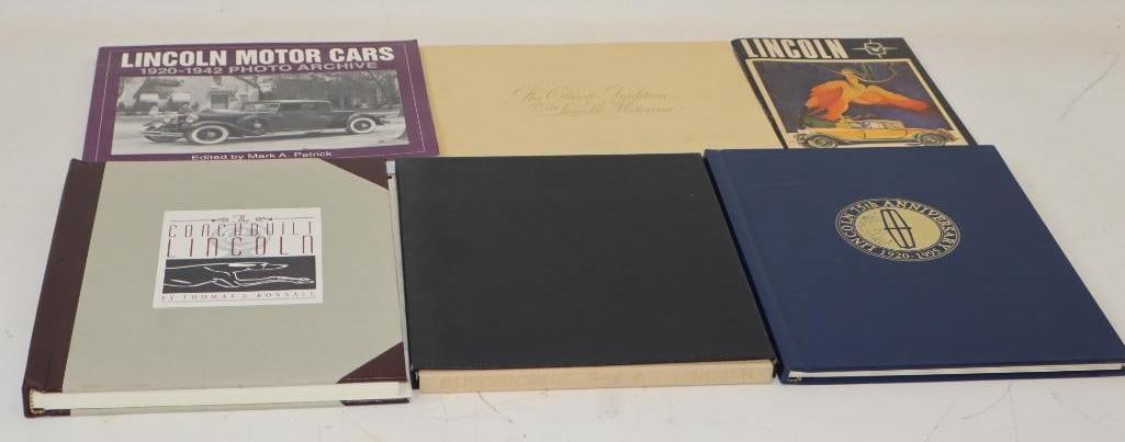 Group of 6 Lincoln Automobile Car Books: largest 9" x 11.5" x 1", the coach built Lincoln is signed by author