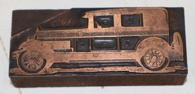 1920's Automobile Brass Wood Backed Stamp: 3.5x1.5x1