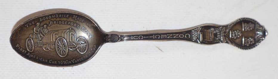 Connecticut Souvenir Sterling Silver Spoon With 1908 Locomobile Racecar: 12.5x1.25
