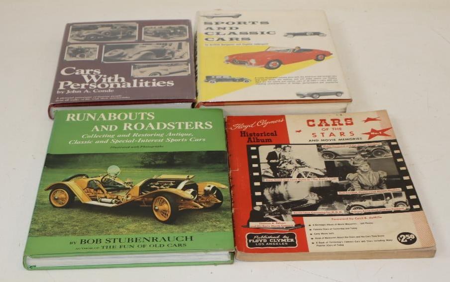 Group of 4 Early Automobile and Runabout Car Books: largest 8" x 11" x 2"