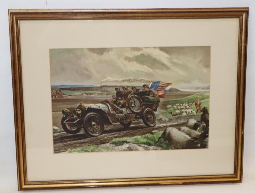 Peter Helck Framed Print Of 1908 Thomas Flyer Automobile: 25x19.5