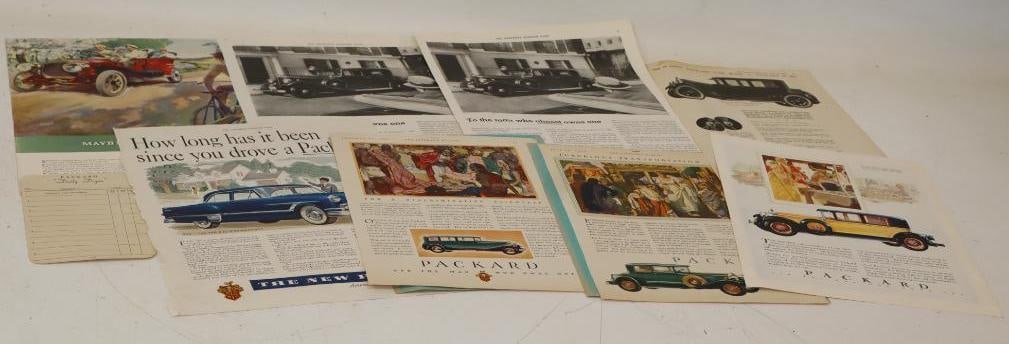 Group Of 9 Packard Magazine Ads And Daily Dozen Salesman Strike Card: Largest Is 9.5x13