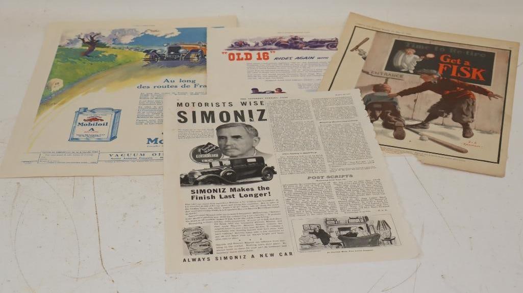 Group Of 4 Early Automobile Gargoyle, Fisk, Champion, And Simoniz Magazine Ads: Largest Is 11x16