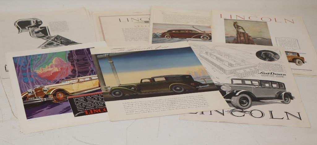 Group Of 12 Lincoln Motorcar Magazine Ads: Largest Is 12x16
