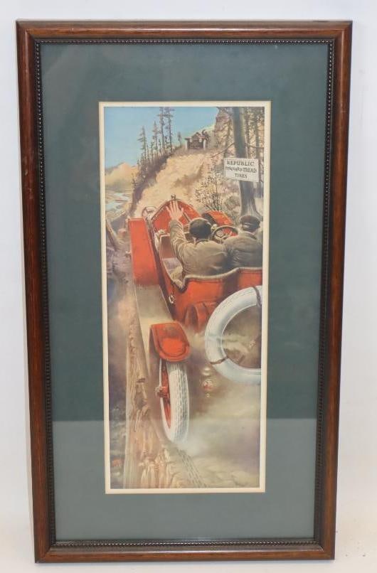Framed Republic Staggard Tread Tires Advertisement: 10.5x18.5