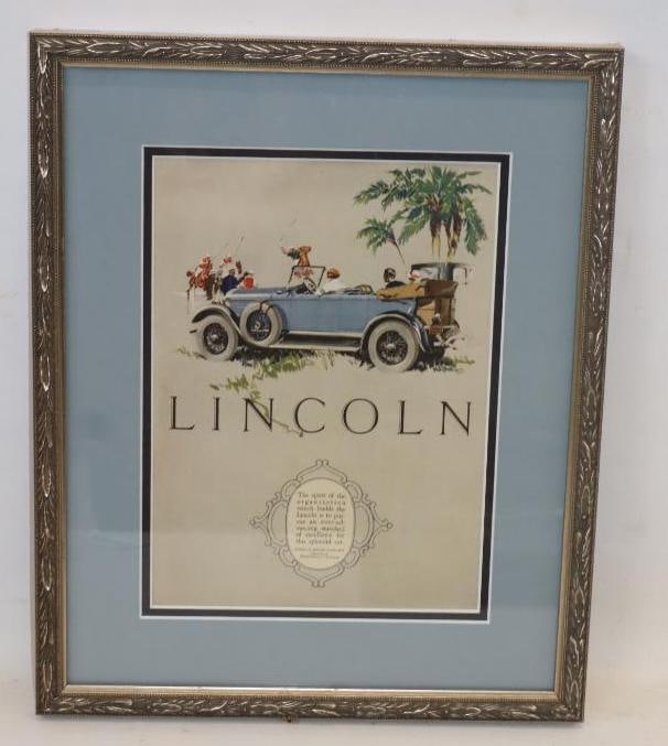 1920'S Lincoln Motor Car Framed Advertisement: 13.5x16.5