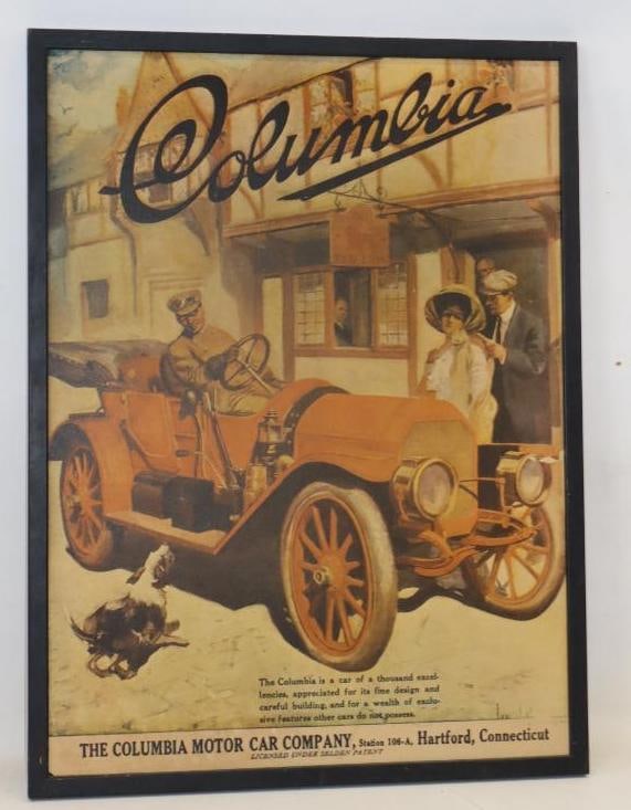 Columbia Motor Car Company Reproduction Framed Advertisement: 21X28
