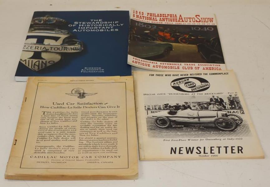 Group Of 4 1949 Philadelphia Auto Show,196- Duesenberg Newsletter, And Simeone Automotive Foundation: Largest Is 9.5x12