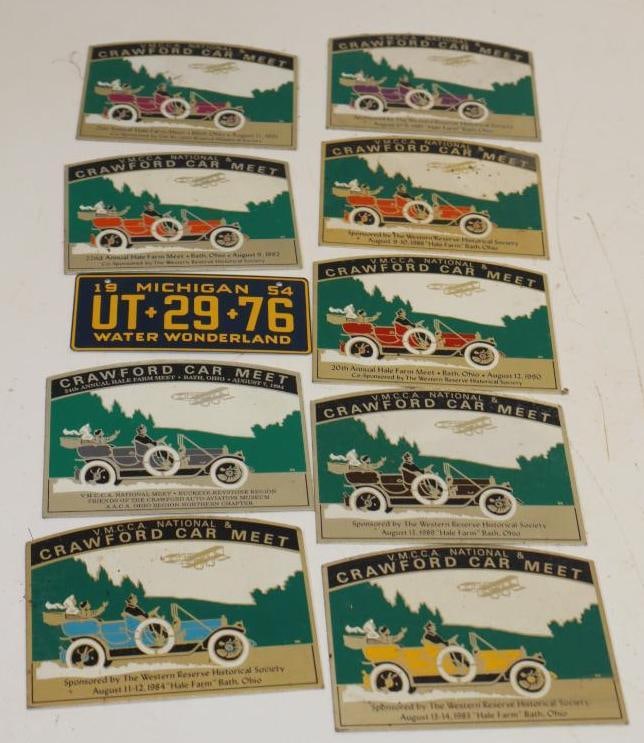 Group Of 10 Crawford Car Meet Dash Plaques & 1954 Bicycle License Plate (1 of 6)