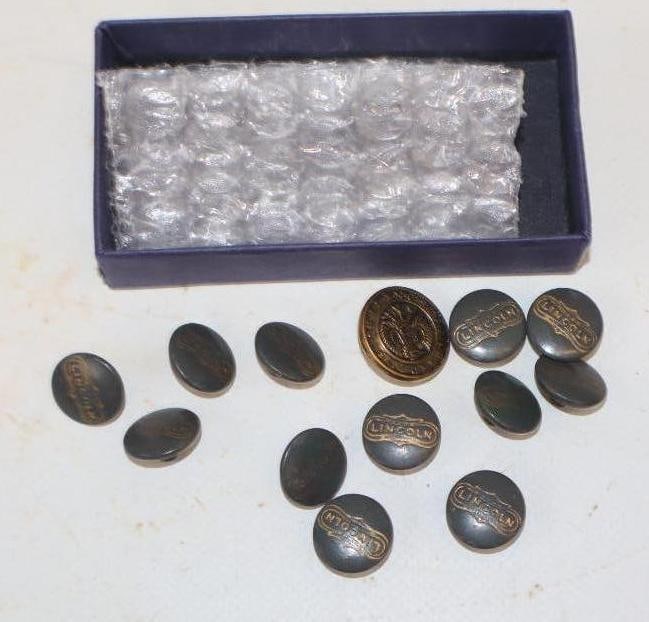 Group Of 13 Lincoln Motor Car & Hessian Soldier Brass Buttons: Largest Is .75x.75