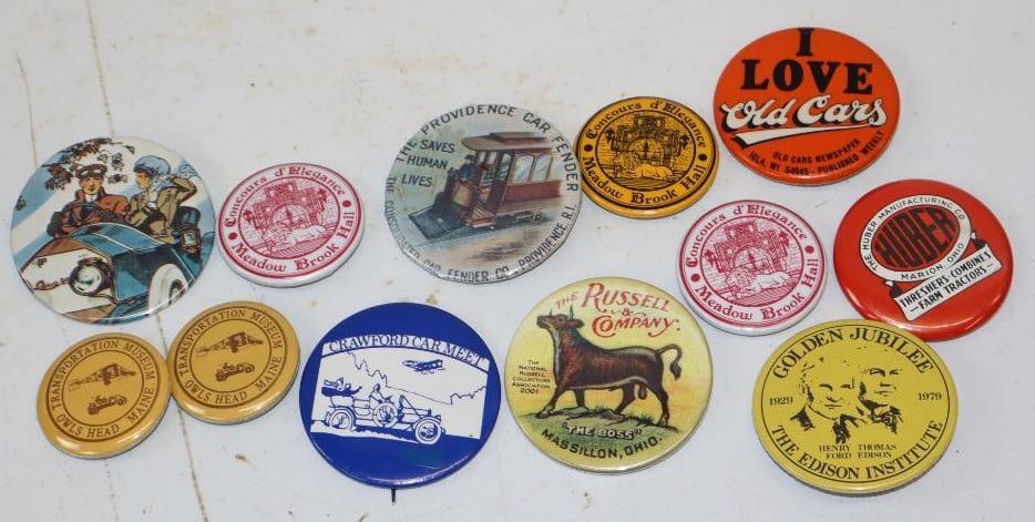 Group Of 12 Car Show Meet Pin Back Badges: Largest Is 2x2