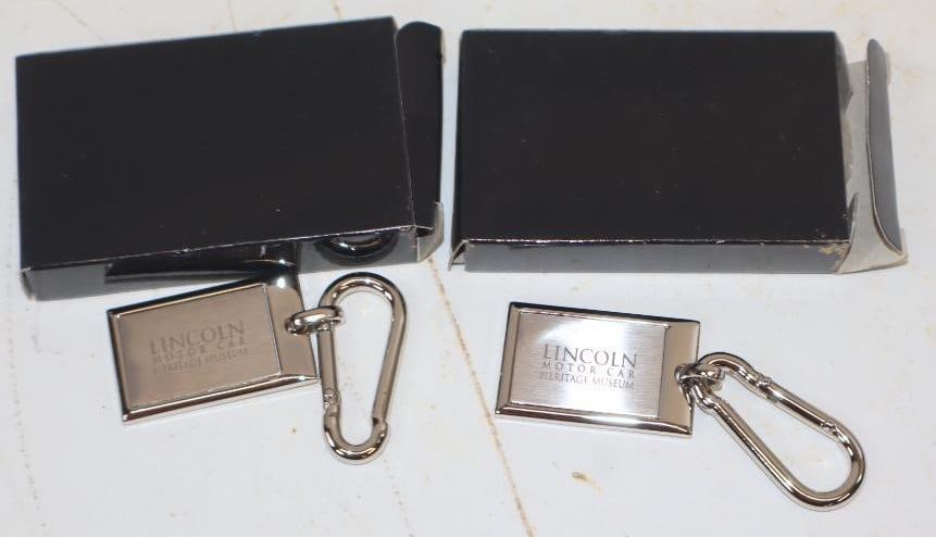 Group Of 2 Lincoln Motor Car Heritage Museum Keychains In Original Boxes: 3x2x.5 Each