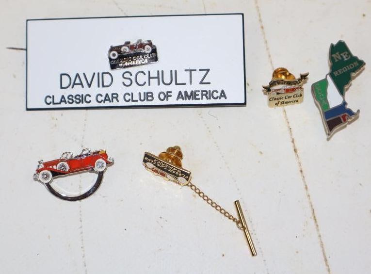 Group Of 5 Classic Car Club Of America Pin Back Badges & Tie Tac: Largest Is 3.5x1.5