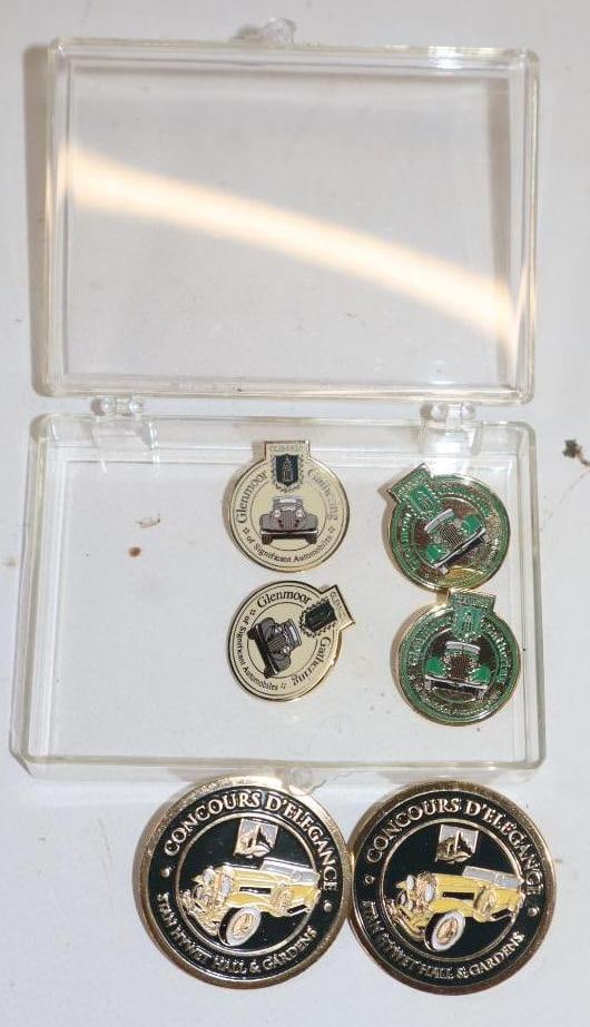 Group Of 6 Concours D' Elegance Stan Hywitt & Glenmoore Gathering Of Significant Vehicles Pin Back: Largest Is 1.5x1.5