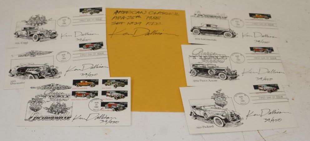 Group Of 6 1988 American Classic Postmarked Stamps with Ken Dallison Signatures: 6.5x4 Each