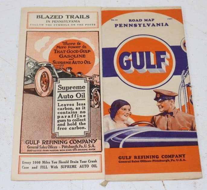 Group Of 2 Eary Gulf Refining Company Pennsylvania Road Maps: 9x4 Each