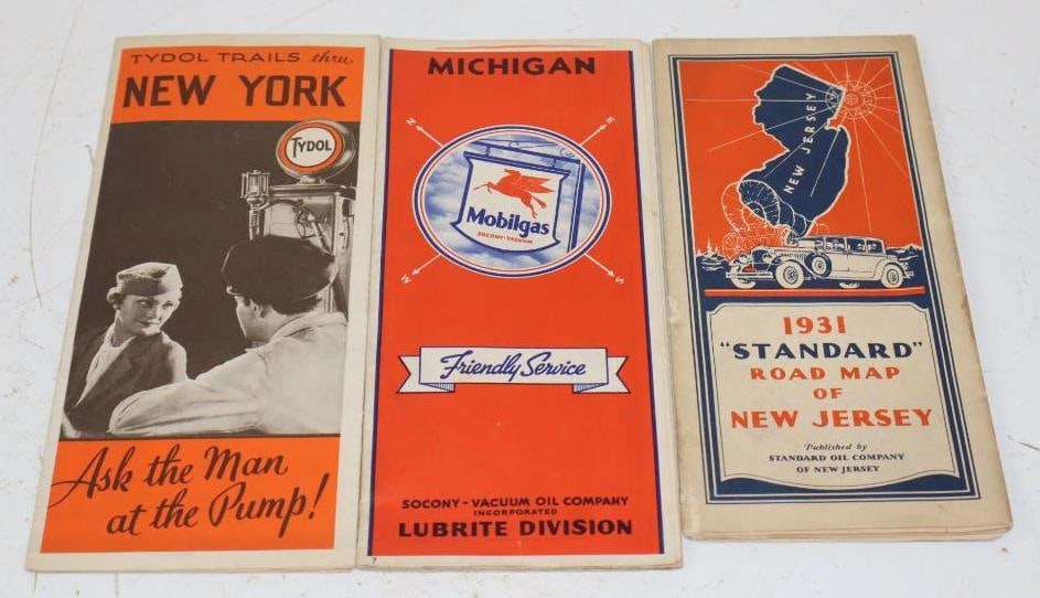 Group Of 3 Early Tydol, Mobilgas And Standard Road Maps: 9x4 Each