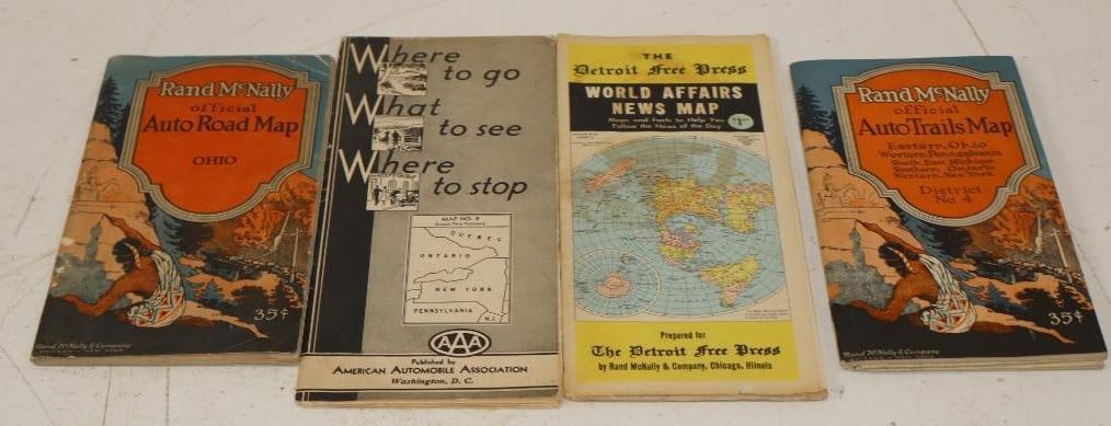 Group Of 4 Early Rand McNally, AAA, Detroit Free Press Road Maps: 9x4 Each